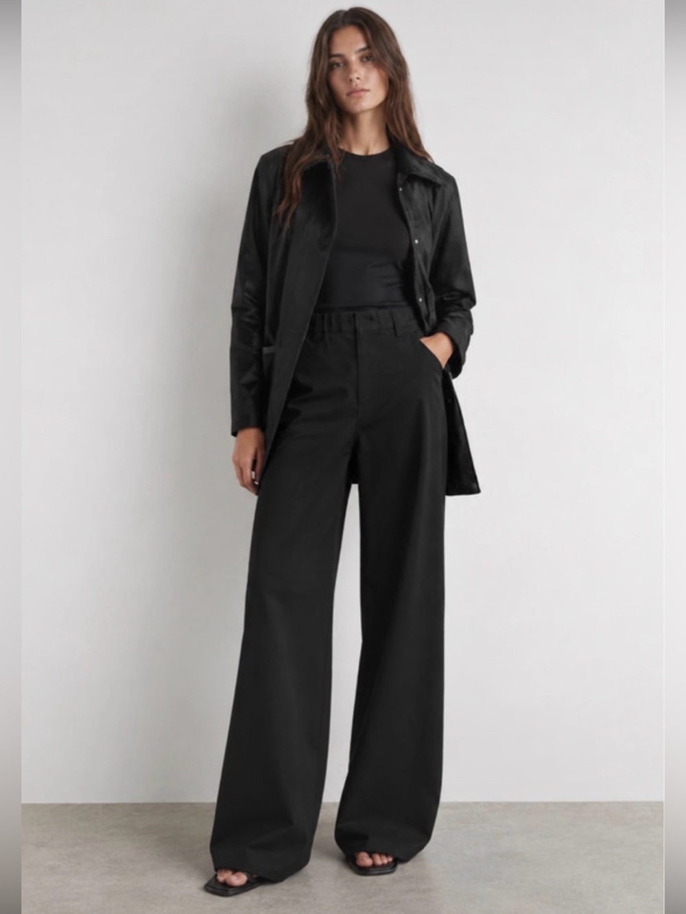 COS Black Wide Leg Cotton Trousers